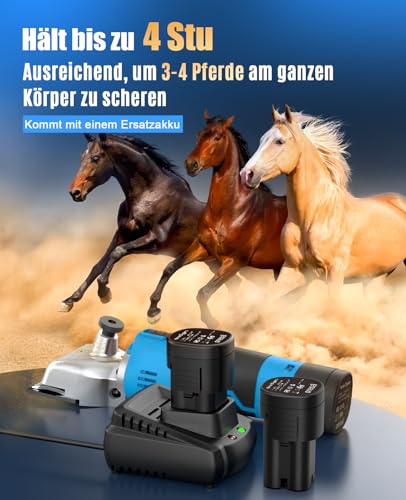 oneisall Schermaschine Pferd 2 Akkus, Professionen pferde schermaschine für Dickes und Verfilztes Haar, kabellose Schermaschinen pferde mit 2400 PRM/MIN Leistungsstarkem Motor (Blau)