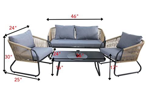 Image of DEVOKO Outdoor Furniture Collection Bistro Set with Cushion 4-Piece Rope Patio Backyard Living Set with Center Table for Garden, Balcony (Beige & Grey)