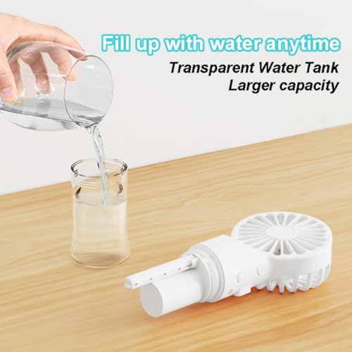 Frelisiy Handheld Misting Fan, Multi-purpose for Portable Mini Mister Neck Fan, 1500mAh Desk Fan, 4 Speed Adjustable, Suitable for Women, Home, Office, Travel (White)
