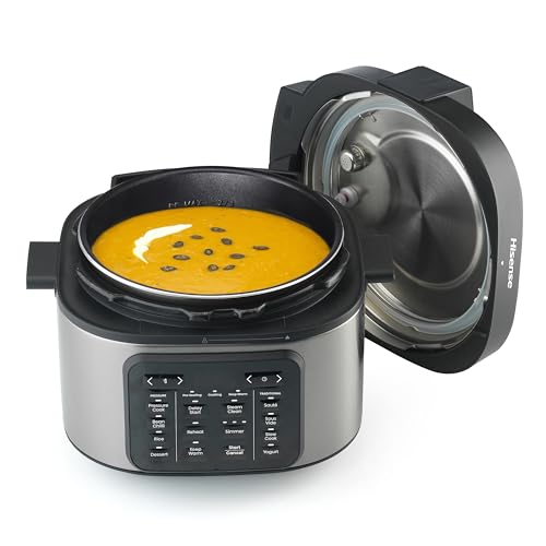 Hisense HMC6SBUK Electric Multi-Cooker 6L, 10 Programmes, Pressure Cooker, Slow Cooker, Rice Cooker, Food Steamer, Stainless Steel