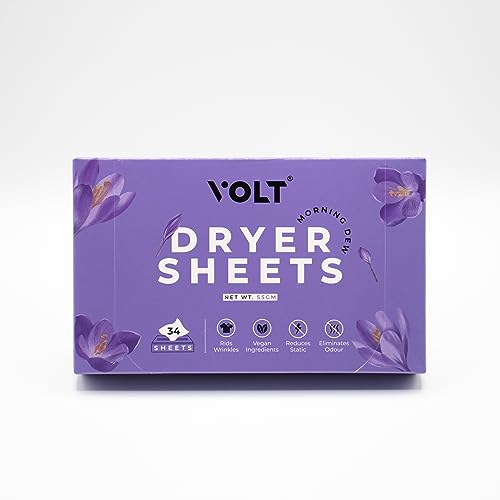 VOLT Dryer Sheets| Morning Dew Fragrance | For Tumble Dryer Laundry | Lavender, Fresh Fragrance, Eco friendly, 34 Count