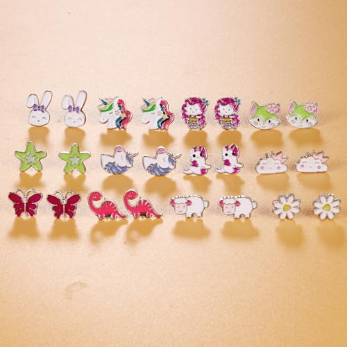 60 Pairs Cute Earrings Set - Hypoallergenic Stainless Steel Studs with Cartoon Characters, Colorful Faux Pearls & Sparkling Cubic Zirconias4