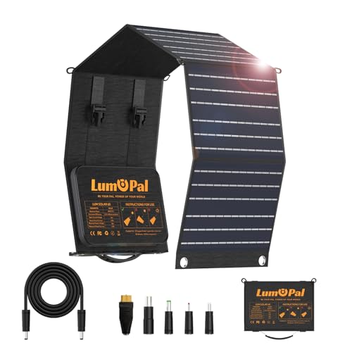 Image of Portable Solar Panel, LUMOPAL 60W Foldable Solar Panels Folding Solar Charger with PD60W USB C QC3.0 USB A Output Waterproof for Camping Backpacking Compatible with Phone Laptop Portable Power Station