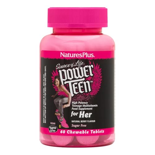 NaturesPlus Source of Life Power Teen for Her - Food Based Chewable Multivitamin Vitamins for Teenagers - Vegan, Gluten Free - 60 Chewable Tablets