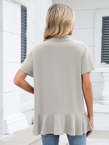DEARCASE Women's Short Sleeve Summer Draped Cardigan, Light Gray, X-Large — view 4