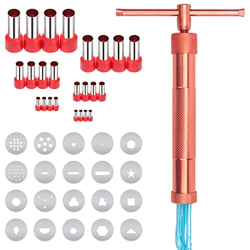 45pcs Polymer Clay Extruder kit, Coolrunner Professional Fondant Extruder Gun with 20 Extruder Discs and 24 Polymer Clay Cutters for Making Crafts Ropes Chains Borders Bows Strings Tassels (Rose Gold)