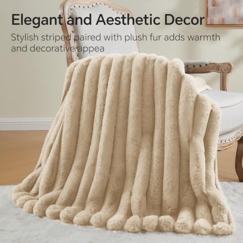 Image of BEDELITE Faux Fur Throw Blanket for Couch, 770GSM, 50 inch x 60 inch, Linen