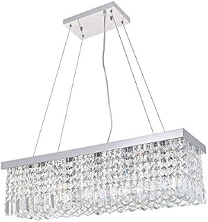 A1A9 Modern Crystal Chandelier Lights, Luxury Clear K9 Crystal Droplet Elegant Ceiling Lights Fixture Rectangular Chrome Hanging LED Pendant Lighting for Dining Room Livingroom Foyer Lounge Kitchen