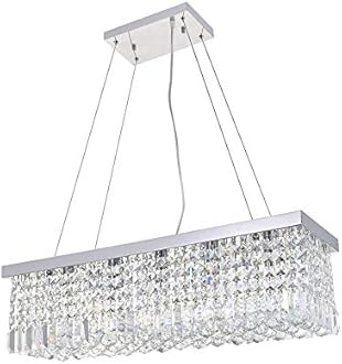 Modern Crystal Chandelier Lights, Luxury Clear K9 Crystal Droplet Elegant Ceiling Lights Fixture Rectangular Chrome Hanging LED Pendant Lighting for Dining Room Livingroom Foyer Lounge Kitchen