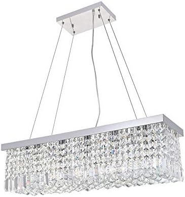 Dst Modern Crystal Chandelier Lighting, Luxury Rectangle Raindrop Elegant Ceiling Lights Fixture Flush Mount Chrome Pendant Light for Dining Living Room Foyer Office Bedroom L31.5'' x W10'' x H9''
