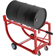 55 Gallon Drum Cradle 600lbs Capacity Oil Drum Rack with Retractable Drawbar and Wheels Steel Drum Handling Cradle for Round Drums