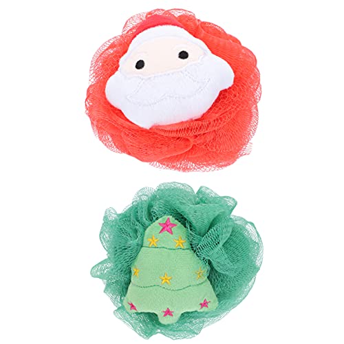 Esponja de baño Navidad para decorar tu ducha con puf de malla de Papá Noel y árbol