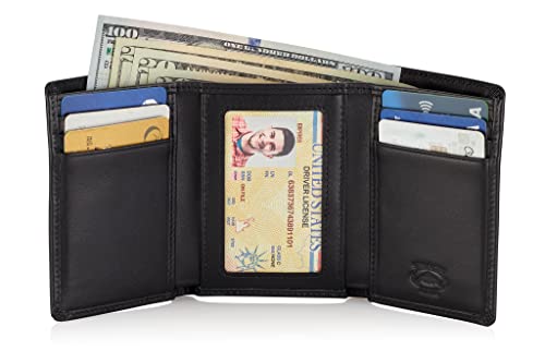 Stealth Mode Men's Leather Trifold Wallet with Airtag Holder and RFID Blocking (Black)2