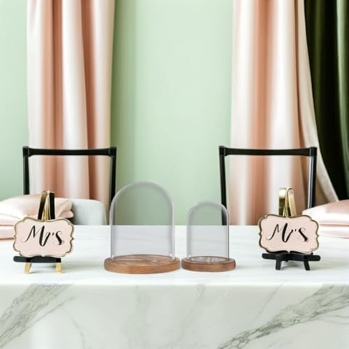 Cúpula de vidrio transparente con base de madera pack de 2 campanas de cristal para mesas 6