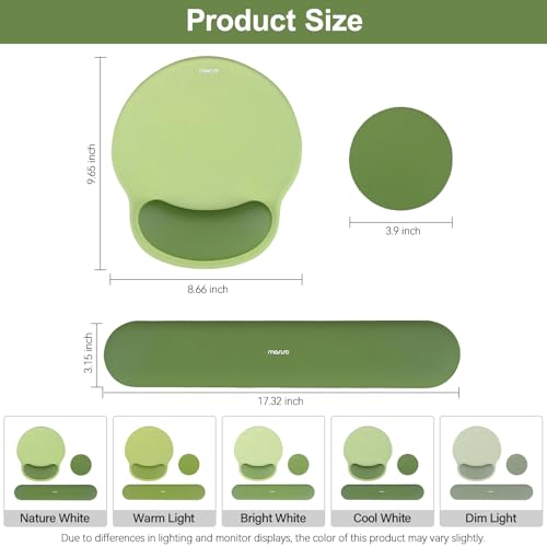 Image of MOSISO Wrist Rest Support for Mouse Pad&Keyboard Set, Circle Curved Ergonomic Mousepad&Coaster Non-Slip Base Home /Office Pain Relief&Easy Typing Pad with Soft Cloth&Raised Memory Foam, Olive Green