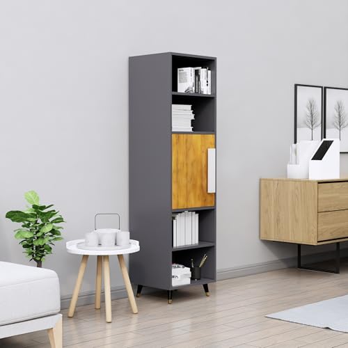 Image of Bniture Bookshelf for Home | Engineered Wood Book Shelf with 1 Door & 4 Shelf | Open Book Shelf Stand for Library | Multipurpose Display Organizer for Living Room & Study | Slate Grey & Giant Wood