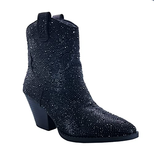 Image of ABSOLEX Women Western Cowgirl Cowboy Pointed Toe Rhinestone Ankle Booties
