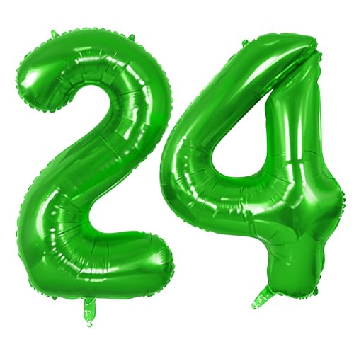Number 24 Balloons for 24th Birthday Party Decorations, 0-100 Large No.24 Balloons for Her Him and Daughter Son, 40 Inch Fruit Green Foil Helium Balloon for 24 Year Old Anniversary Decorations