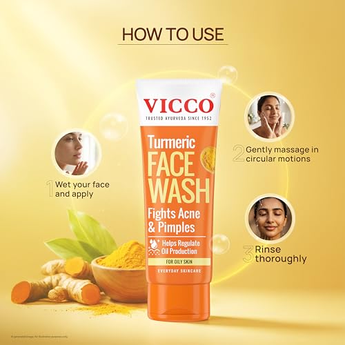 Image of Vicco Turmeric Face Wash I Ayurvedic Turmeric Face Wash I Controls Oil I Fights Pimple & Acne Causing Germs & Revitalises Skin I Healthy, Even Glow I 50gm | Pack of 1