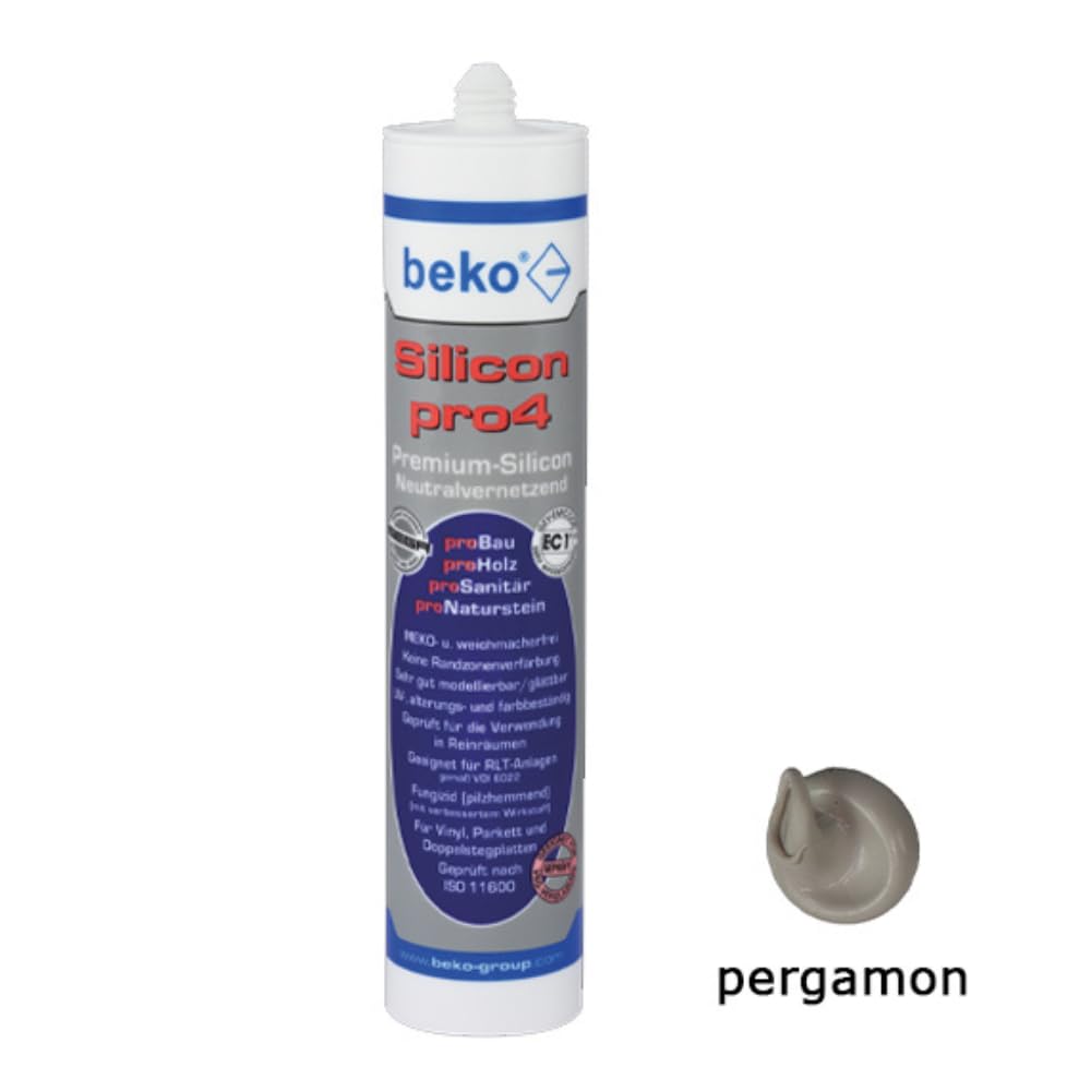 Beko Silicon pro4 Premium 310 ml + Big Wipes – Profi-Silikon für Bad, Küche & Bau – Schimmelresistent, haftstark, UV-beständig (Pergamon, 20)