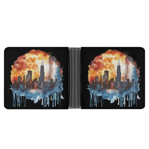Cityscape Skyline Apparel for Baseball Fans Funny Billfold Wallet Credit Card Holder Slim Passcase Pouch Purse for Men Women
