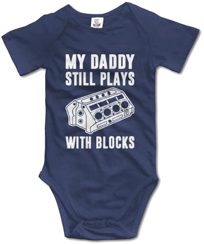 My Daddy Still Plays with Blocks Mechanics Baby Short Sleeve Bodysuit Infant Playsuit, 18-24 Months, Black