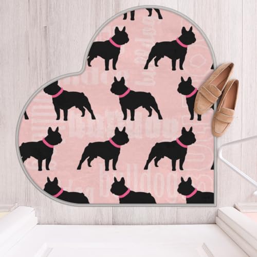 Französische Bulldogge Liebe Langhaar Verdickte Boden Fußmatte Teppiche 80cm, Cartoon Bulldogge Bereich Teppich für Wohnzimmer Küche Schlafzimmer Waschbar rutschfest Bodenmatte Teppich