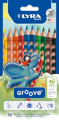 Lyra Groove Child-Grip Pencils, 4.25 Millimeter Lead Core, Set of 10 Pencils, Assorted Colors (3811100)