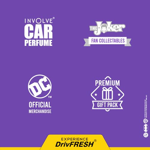 Image of Involve Your Senses - The Joker Car Perfume Spray with 3 Hanging Cards | DC OFFICIAL MERCHANDISE from Warner Bros | Freshen Up Your Car with Strong Aquatic Notes - WBSPRO2-50ml | Car Air Freshener