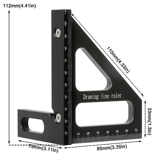 KETIPED Metric 3D Multi-Angle Measuring Ruler,45/90 Degree Aluminum Alloy Woodworking Square Protractor, Miter Triangle Ruler High Precision Layout Measuring Tool for Engineer Carpenter,002BK - Thumbnail 2