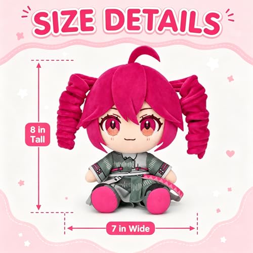 Image of 8 Inch Red 3D Drill Twin Tail Ponytail Collectible Anime Character Kasane Teto Plush Collectible Pink-Green Costume Cute Pillow