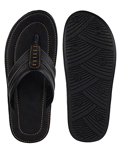 Image of GoodFeel Synthetic Leather Flat Outdoor Sandal Slipper Flip Flop With One Analog Multicolor Leather Watch For Men [1004BK9][WCH66]