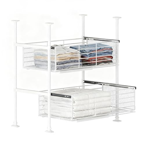 キッチン収納 引き出し式ラック 整理棚、拡張可能な引き出しキャビネットオーガナイザー、穴開け不要 省スペース スムーズ バスケット おしゃれ、キッチンパントリーキャビネットとクローゼット用(54-65cm)