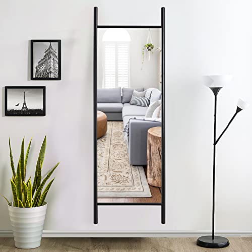 Image of NeuType 65 inch x 22 inch Full Length Mirror Large Ladder Style Mirror Solid Wood Frame Full Length Mirror for Wall, Large Bedroom Mirror, Wall Mounted or Leaning Against Wall, Black (No Stand)