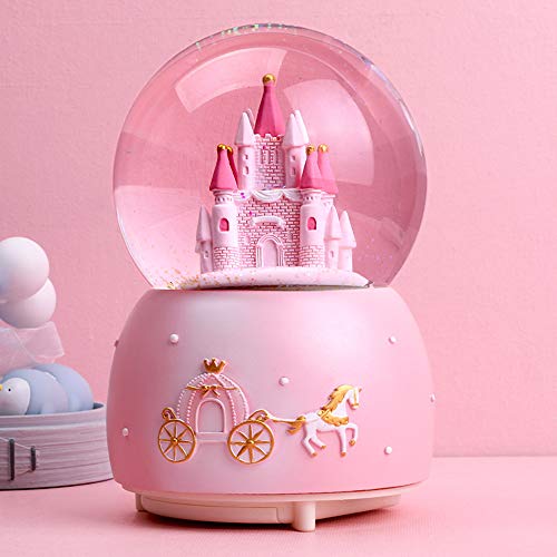 Boîte à Musique de Boule de Cristal avec LED Veilleuse Boule de Neige Musicale Forme Château Décoration Boule de Verre Neiger Automatique Jouets Cadeau Enfant Noël...