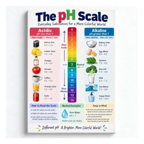 Chemistry Scale Poster PH Levels Acid Base Reference Wall Chart | Covers acidic basic and neutral ranges plus titration endpoint