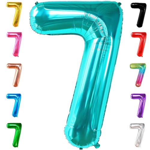 Image of KatchOn, Aqua Blue 40 Inch Number 7 Balloon - 1pcs | Birthday Decorations for Boys & Girls | Unisex Ocean Themed 7th Birthday Party Supplies