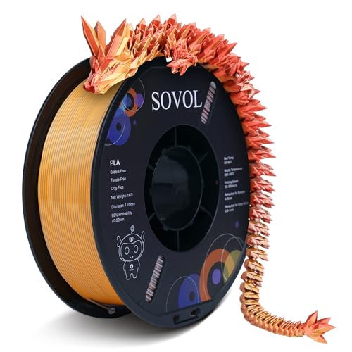 Image of Sovol PLA Filament Silk Tri Color Co-Extrusion 1.75mm, 3D Printer Filament 1kg / 2.2lbs, Shiny Silk Gold Silver Bronze 3 in 1 Coextrusion PLA Material + /-0.03mm