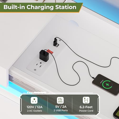 image for DICTAC Modern 6 Drawers White Dresser with Sliding Desktop, Wide Chest