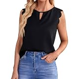 LIGHT DOT Women's Summer Tank Tops Scallop Trim Casual Blouses Sleeveless Solid Tee Tops (Black, S)
