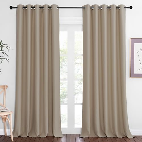 NICETOWN Patio Blackout Curtain Panels - Extra Wide Sliding Door Thermal Insulated Drape, Privacy Room Divider Curtain for Bedroom Office (Taupe, 66 x 118 Inch Long)