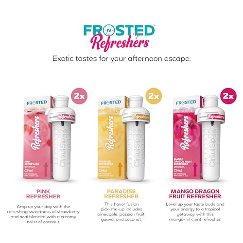 Cirkul Frosted Refreshers Caffeine Flavor Water Variety Pack, Makes 36 Drinks, No Sugar, Zero Calorie Drink Mix, (2 Pink, 2 Mango Dragon Fruit, 2 Paradise)