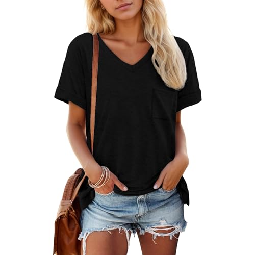 Summer Tops for Women 3 Pack Women Tops V-Neck Short-Sleeve with Pocket Comfortable and Breathable Fashion Clothes 20252