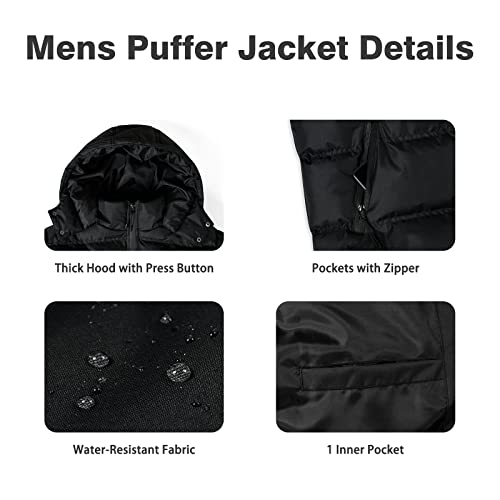 Image of MYJAJAYI Mens Puffer Jackets Insulated Winter Jacket Hood Winter Outwear Water-Resistant