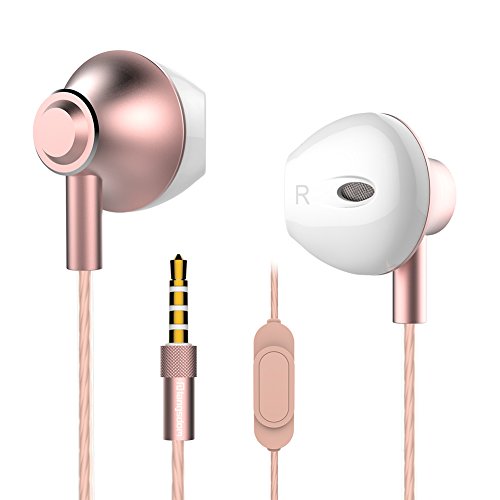 Personalized Rose Gold Earbuds,Langsdom F9 Headphones Powerful Bass Remote Control with Microphone Samsung, Android,MP3 & MP4 Players (Woman,Case)