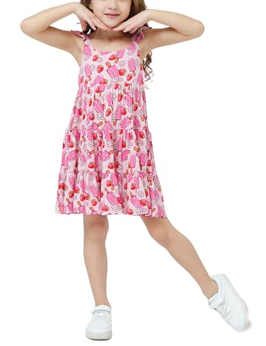 Bamboo Viscose Toddler Girl Dresses Summer Casual Sleeveless Ruffle Straps Kids Dress