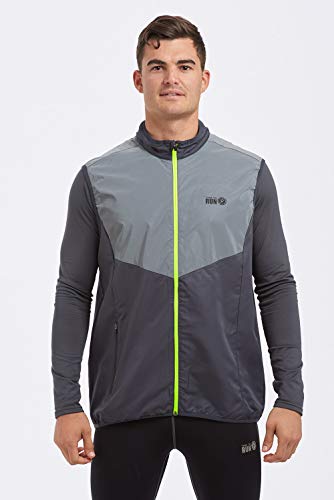 Time To Run Men's Reflective Running Gilet Vest - Windproof Reflective High Vis Breathable & Lightweight - Ideal For Running & Cycling L Charcoal/Silver