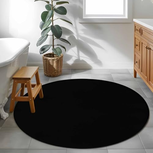 Tapete redondo negro 3 pies antideslizante y lavable miniatura 4