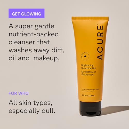 Acure Brightening Facial Scrub & Cleansing Gel Combo Pack - Exfoliating Face Wash & Gentle Daily Facial Cleanser for Radiant Skin with Sea Kelp, Pomegranate & Acai, 100% Vegan - 4 fl oz (2 Pack)