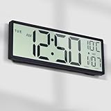 Mee 2ou Digital Wall Clock Battery Operated, 15" Digital Clock Large Display With Date And Day Of Week, Large Number With Temperature, Auto DST, Alarm, Snooze, 12/24-hour For Desk Office